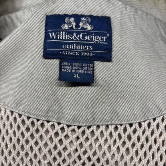 WILLIS & GEIGER Vintage Safari Jacket LEATHER COLLAR & CUFFS Tan Cotton Size XL - Picture 7 of 12